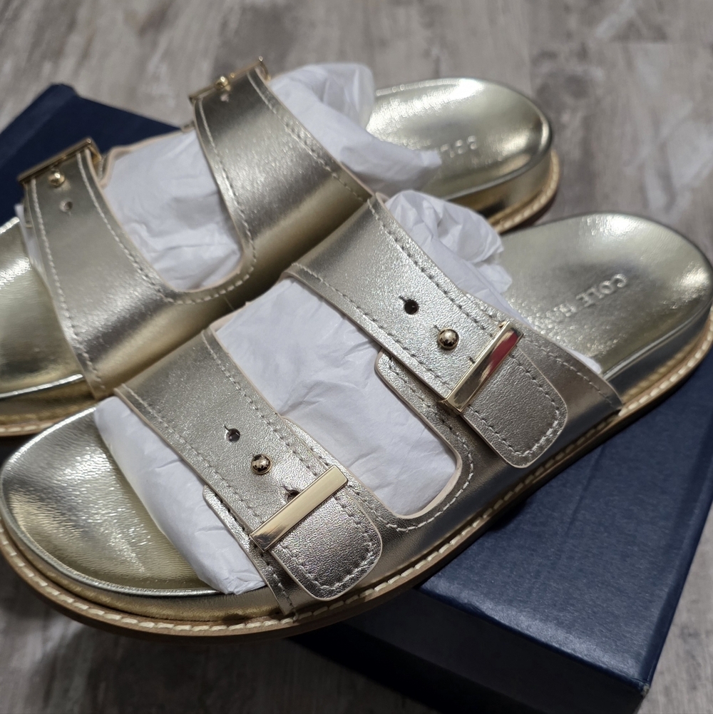 Cole Haan Marisol Footbed Sandal Soft Gold Leather W32385 Women's Size 7 B